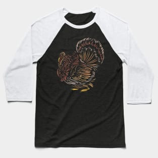 Scratched Lines Stylized Turkey Thanksgiving Baseball T-Shirt